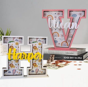 Custom Name Letter Bank,Wooden Personanlized Piggy Bank,Personalized Coin Box,Custom Name Alphabet Coin Bank,26 Initial Letters,DIY Name Gift For Kids Girls & Boys