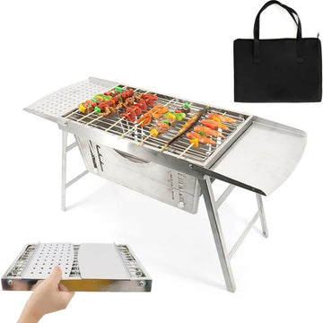 Folding Camping Charcoal Grill Portable BBQ Grill Stainless Steel with Carrying Bag S/L Size