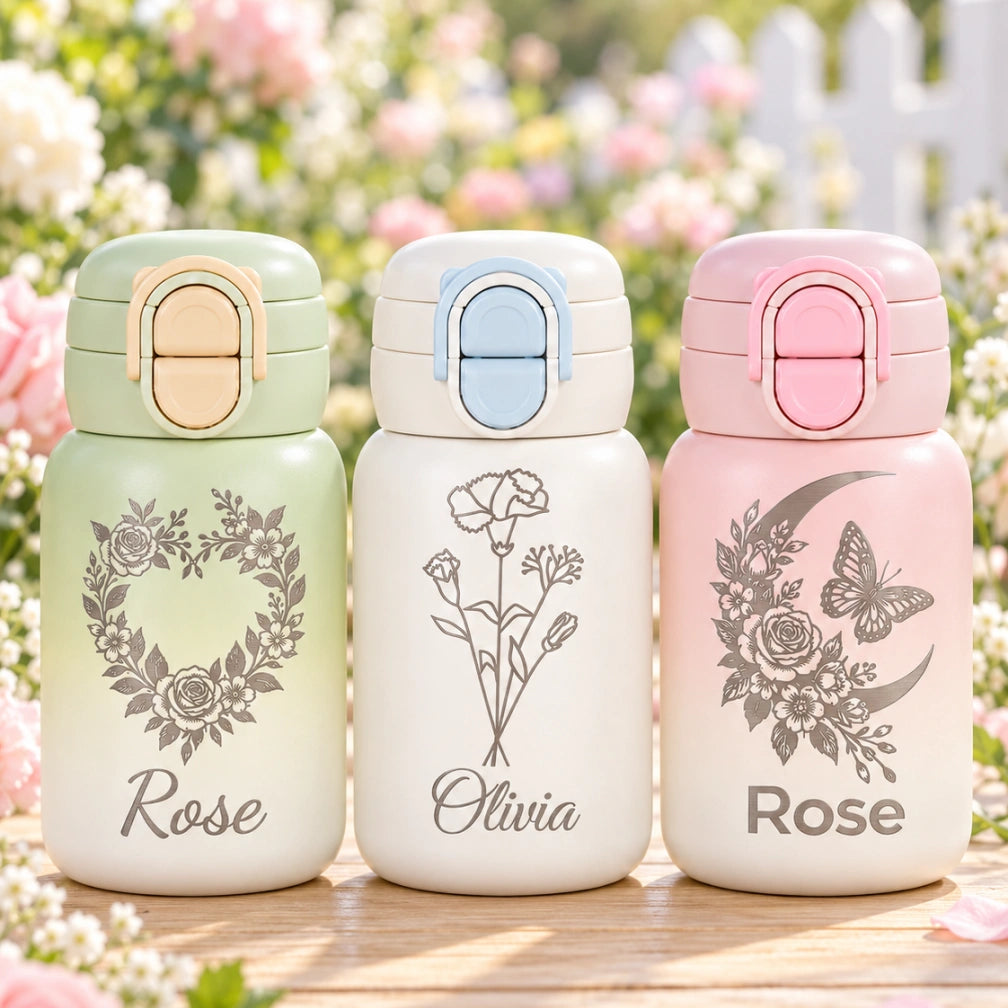Personalized Birth Flower Tumbler with Kid's Name | 17oz Insulated
