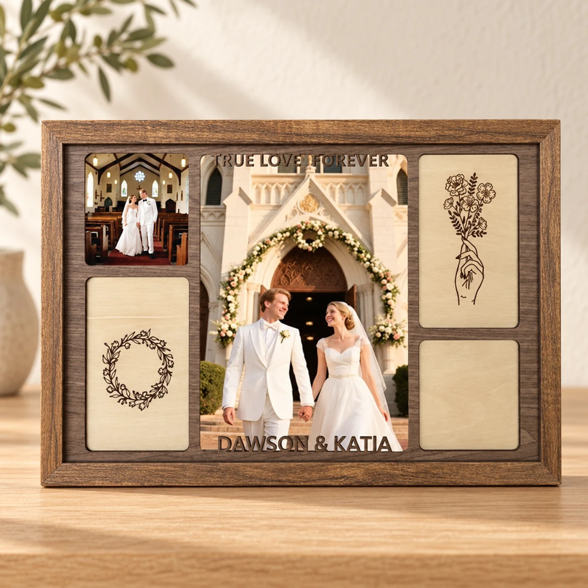 Personalized Wedding Photo Collage Frame — Five Photos