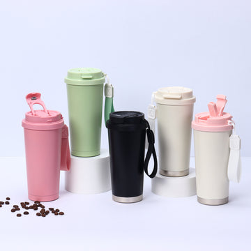 500ML Ceramic Lined Stainless Steel Travel Coffee Mug,3-in-1 Thermal Tumbler for Hot/Cold Drinks,Ceramic Coated Coffee Cup with Leakproof Lid & Straw - Dual-Function 2-in-1 Spout - DIY Tumbler Gifts