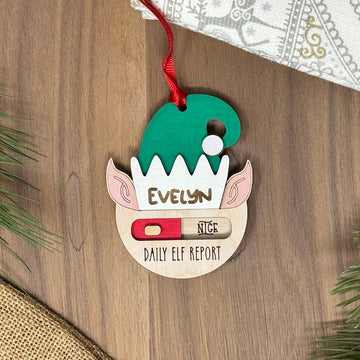 Custom Name Elf Report Ornament, Childs Elf Ornament, Report to Santa Ornament,Handmade in USA,Gift for Kids