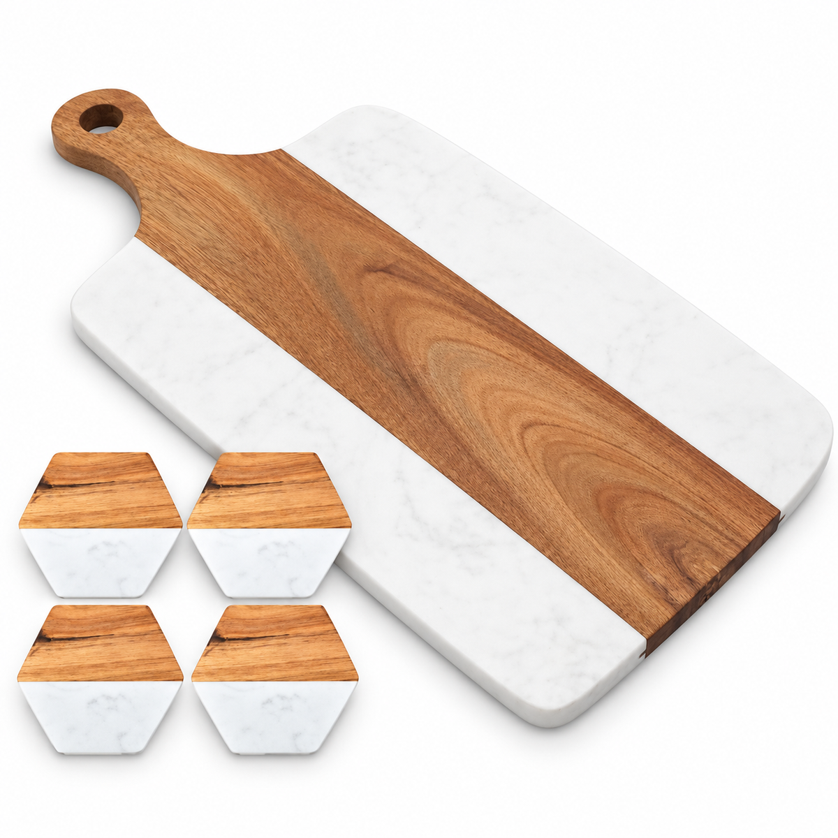 Marble & Wood Board Blank with 4 Coasters