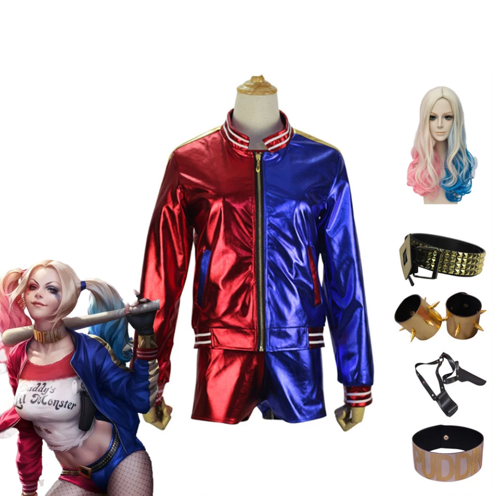 Suicide Squad Cosplay Harley Quinn Costume Set Outfit & Accessories & Wig