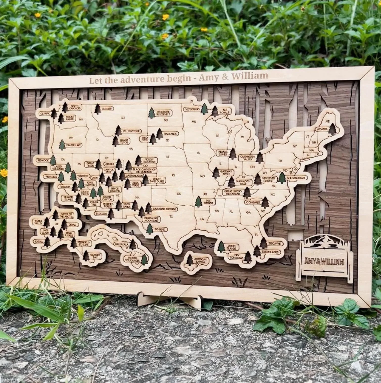 Personalized Wooden US National Parks Map Checklist Wall Decor