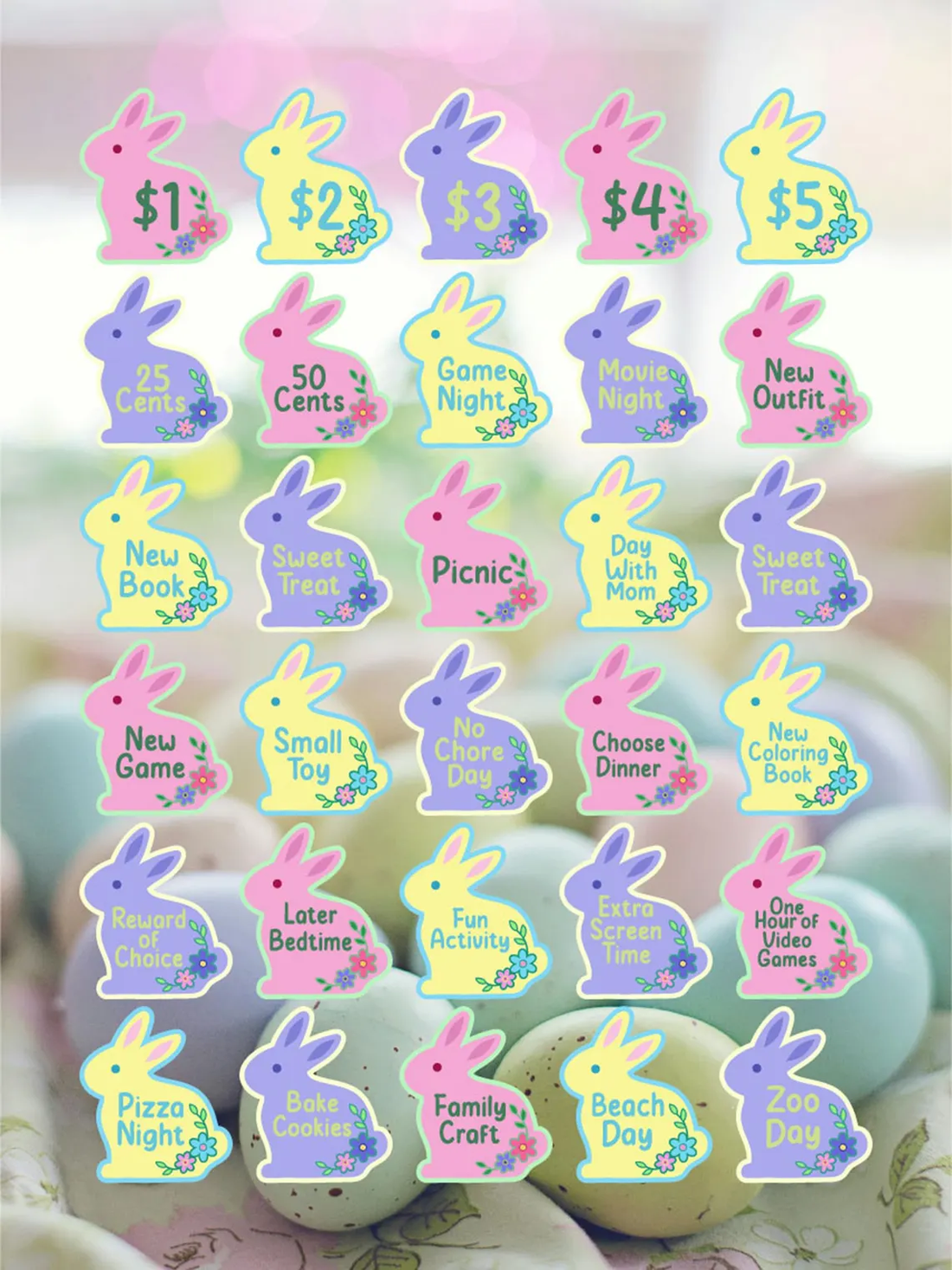 Wooden Bunny Easter Egg Hunt Reward Tokens - Set of 30