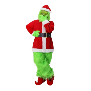 Adult Green Monster Costume Mask Christmas Santa Fancy Outfit