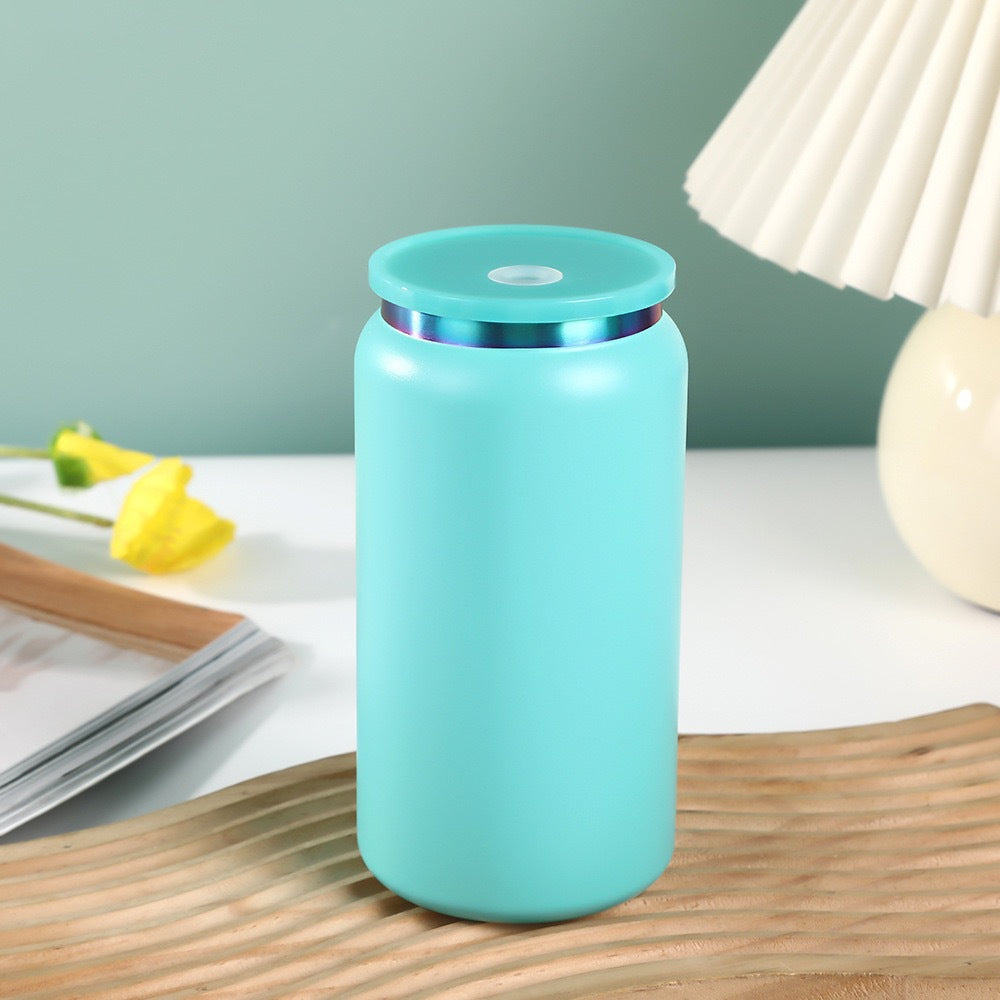 16oz Glass Cups with Lids and Straws Stainless Steel Tumbler