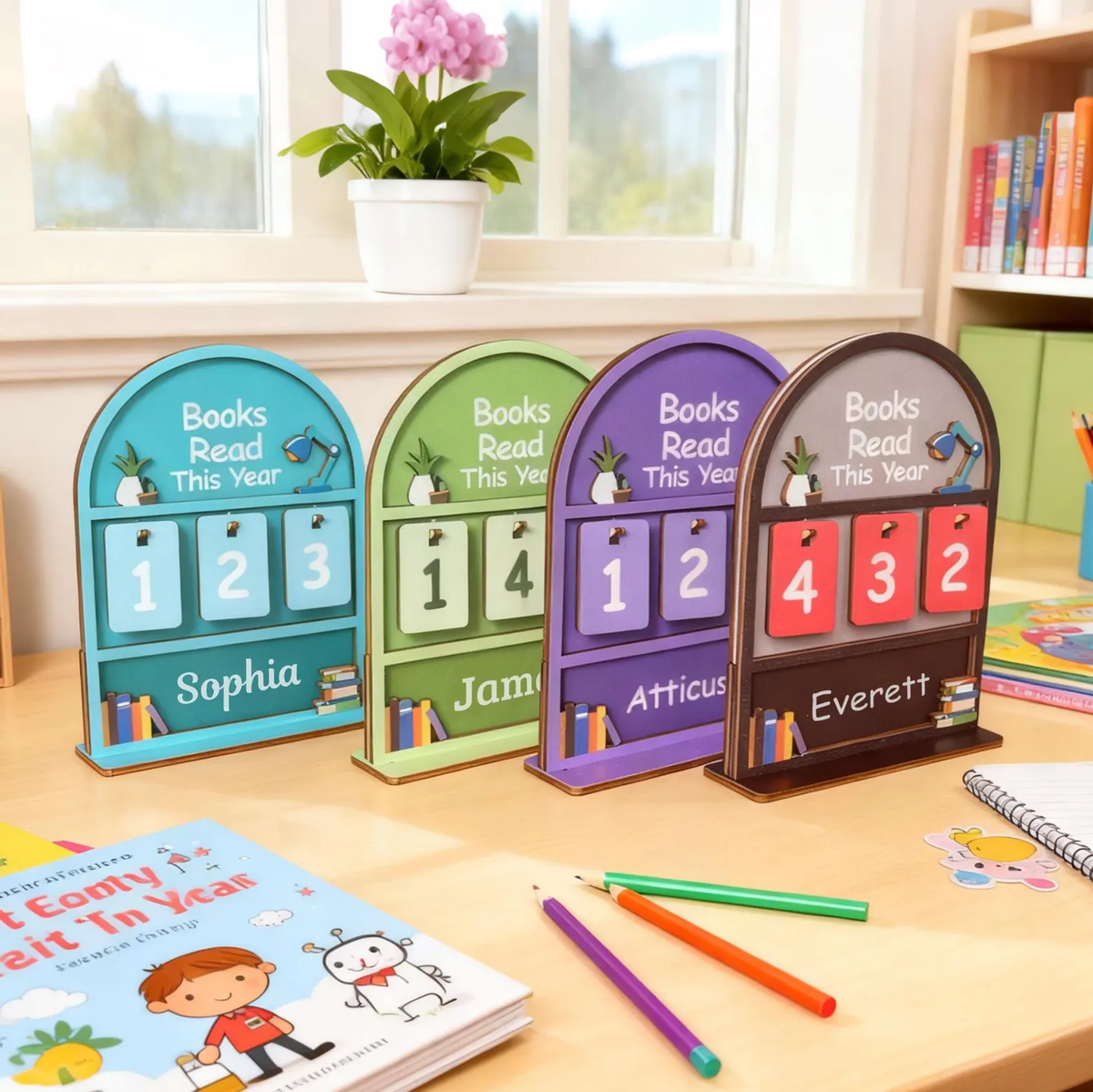 Personalized Books Read This Year Counter — Rounded Bookshelf