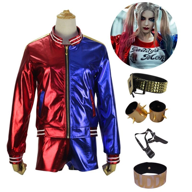 Suicide Squad Cosplay Harley Quinn Costume Set Outfit & Accessories & Wig