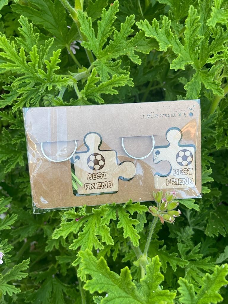 Personalized Wooden Puzzle Keychain with Tassel - Set of 2