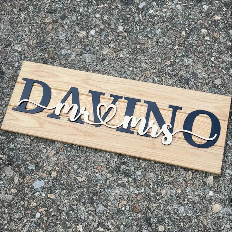 Craftpilot Personalized Hardwood Wedding Sign - 3 Wood Colors White Oak