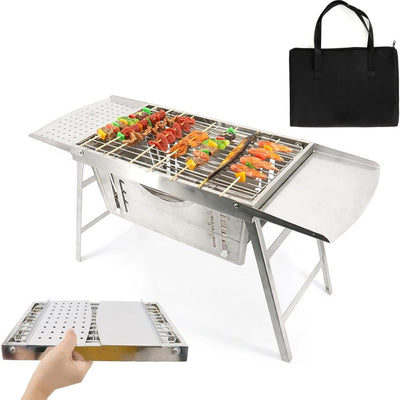 Craftpilot Folding  Camping Charcoal Grill Portable BBQ Grill Stainless Steel with Carrying Bag S/L Size