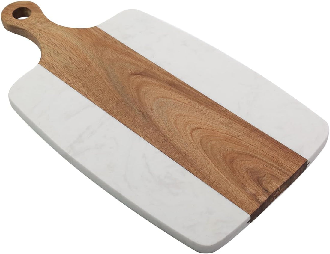 Marble Wood Splicing Cutting Board With 4 Coasters (17.7" x 13-1.5" White)