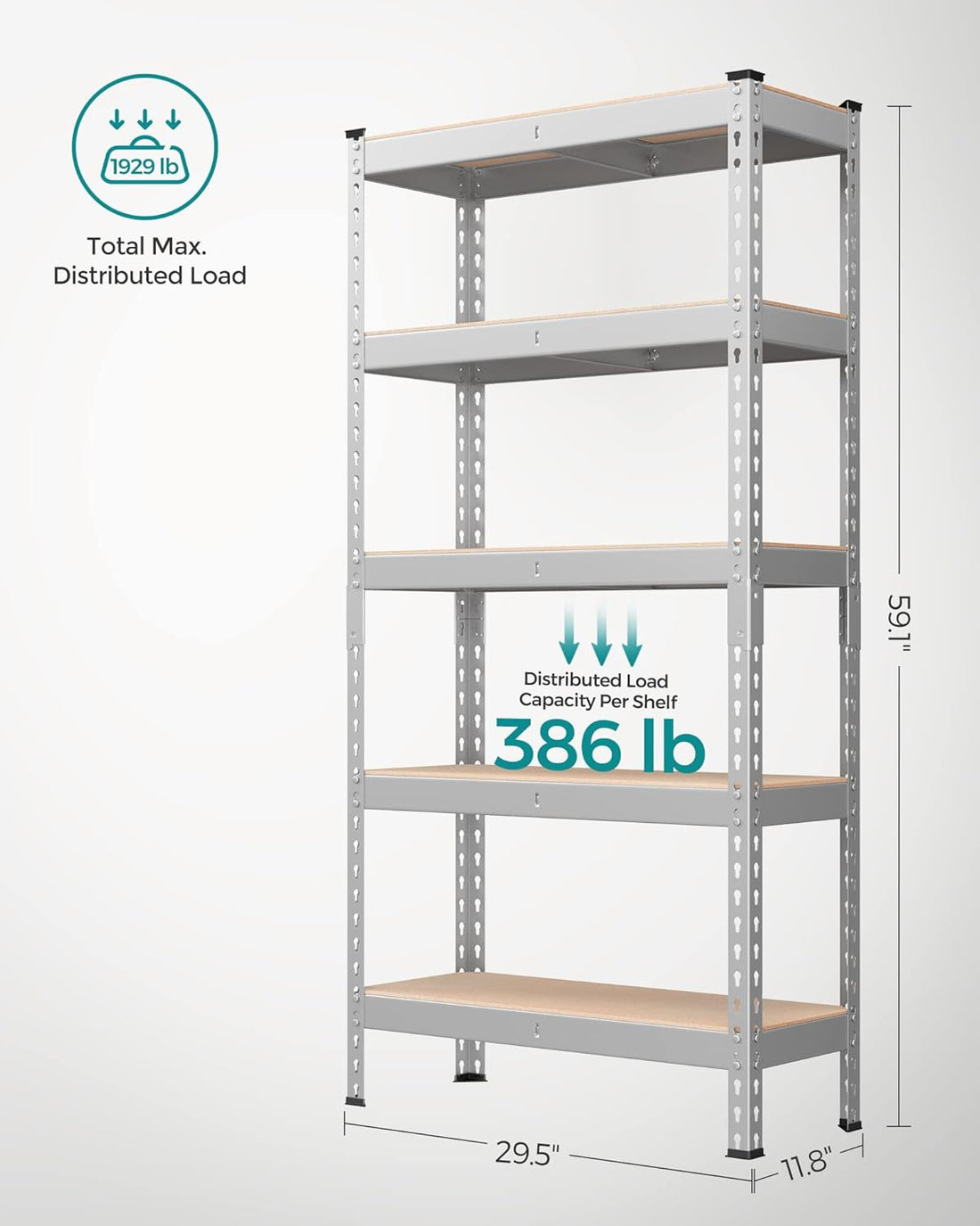 35.4'x15.7"x70.8"  Storage Metal Garage Racks 5-Tier White