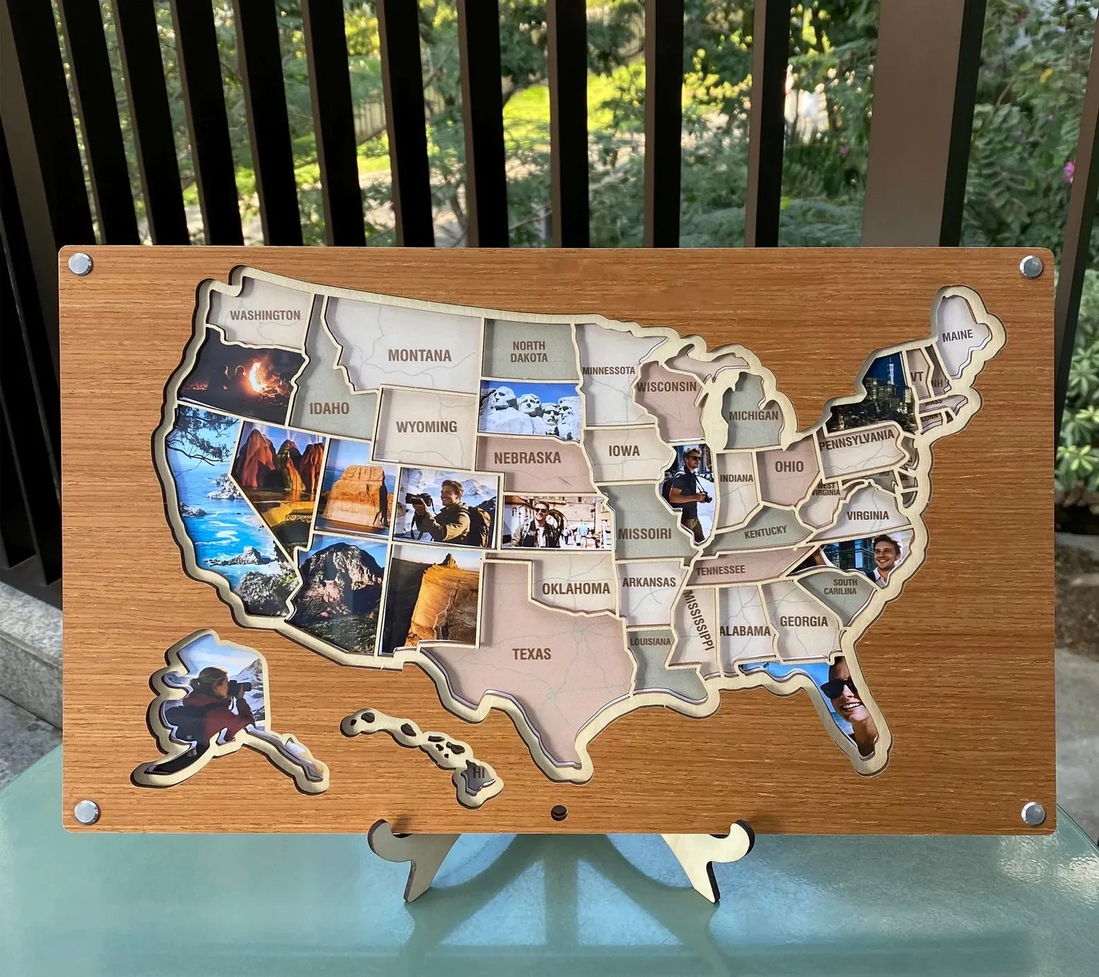 Craftpilot.co 50 States Wood & Acrylic Photo Map Walnut