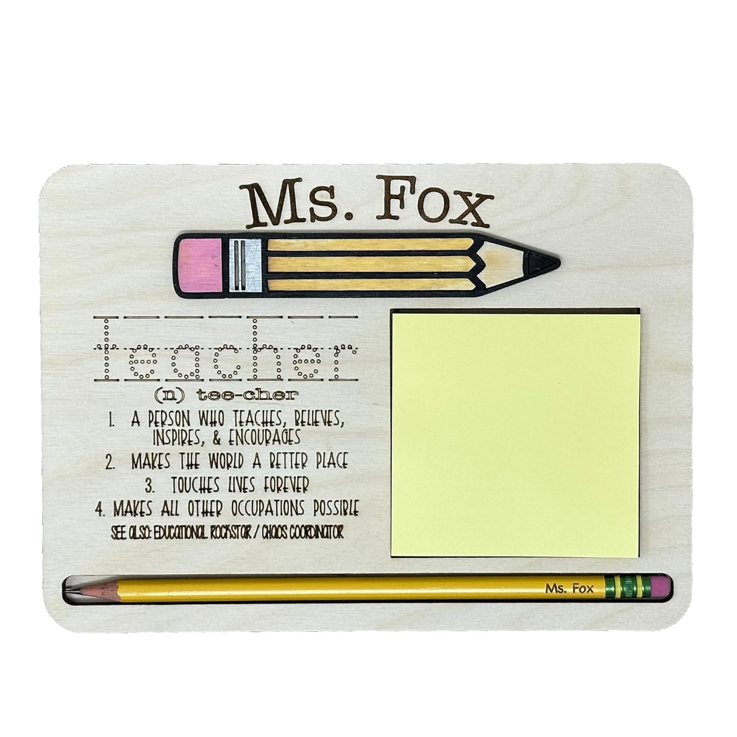 Personalized Stick Note Holder，Wooden Personalized Teacher Gifts School Desk Sticky Note Holder，Teacher Appreciation Gift for Women Men，Personalized Teacher Gift，Back to School Handmade Made in USA