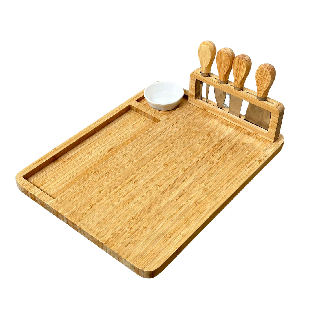 Bamboo Charcuterie Boards Cheese Board Knife Set, 13.7" x 9.8" x 0.6"