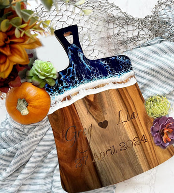 USA Made Personalized Ocean Resin Cutting Board, Engraved Wood Charcuterie Board - Customized Gifts of Cheese Boards,Christmas Personalized Wedding Gift,Couple Gift,Housewarming Gift,Anniversary Gift