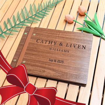 Walnut Wood Cover - Personalized Wedding Guest Book and Photo Albums