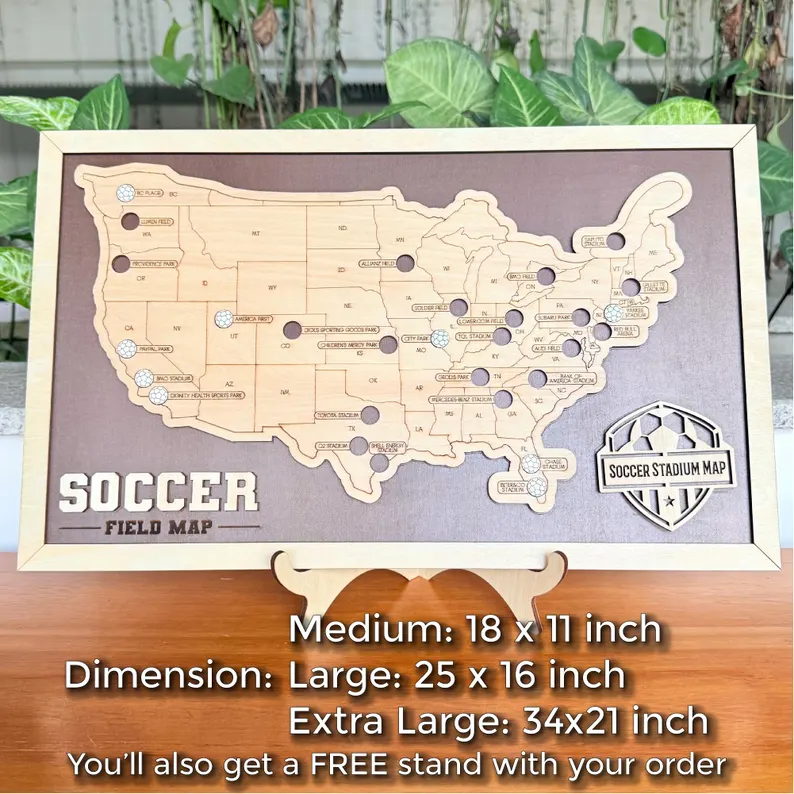 Personalized Soccer Stadium Travel Map with Push Pins - Blank Back