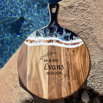 Personalized Ocean Resin Cutting Board - USA Made - Custom Engraved Round Charcuterie Board Cheese Board - Christmas Anniversary Wedding Gift Bridal Shower Gift Engagement Gift Housewarming Gift