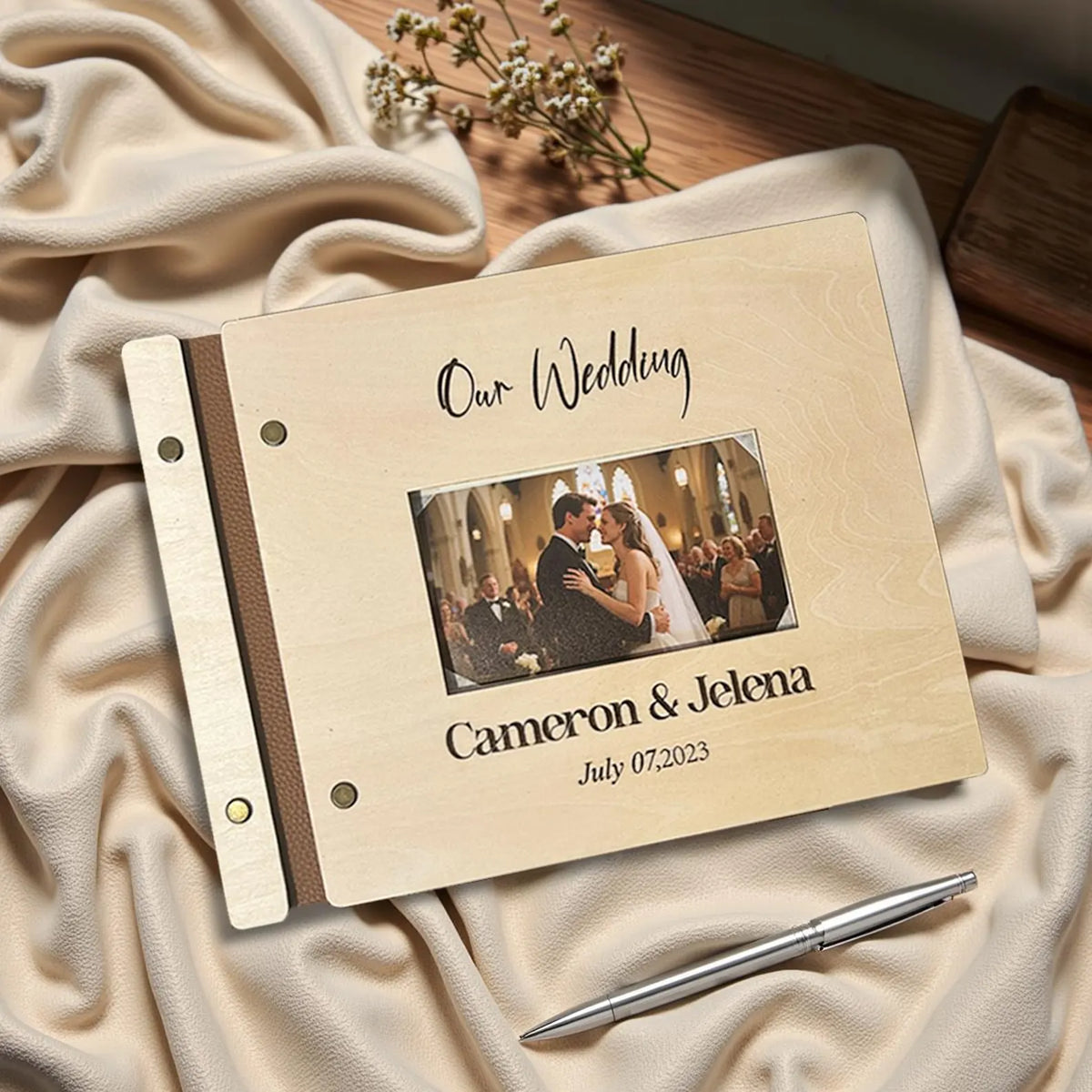 Wedding Guest Book – Wooden Photo Album with Custom Cover