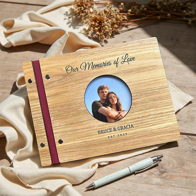 Craftpilot Guest Book Photo Album with Wooden Cover & Custom Front Photo