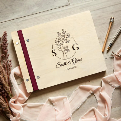 Craftpilot Custom Wedding Guest Book (Natural Wood Cover)