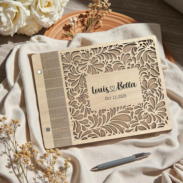 Custom Carved Wooden Wedding Guest Book