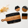 Personalized Marble and Wood Serving Board + Coaster Set | Black