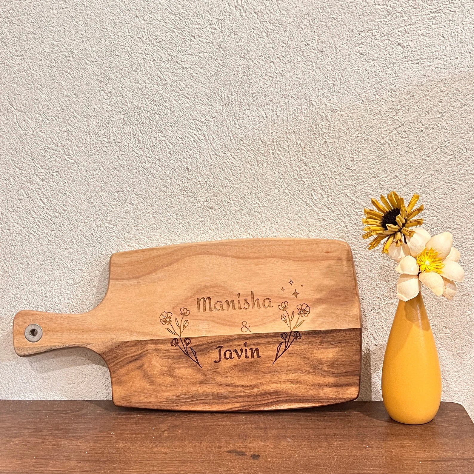 Personalized Charcuterie Board with Handle, Cheese Board for Couples Handle on Left