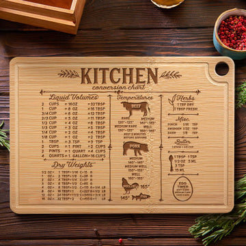 Kitchen Conversions Chart Bamboo Cutting Board