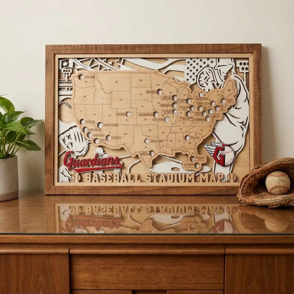 3D Wooden MLB Stadium Map with Frame - M Size 18