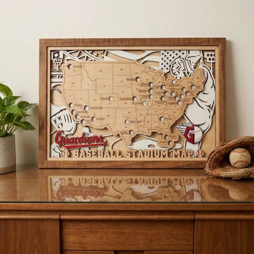 Craftpilot.co 3D Wooden MLB Stadium Map with Frame - M Size 18" x 11" Team Name & Logo