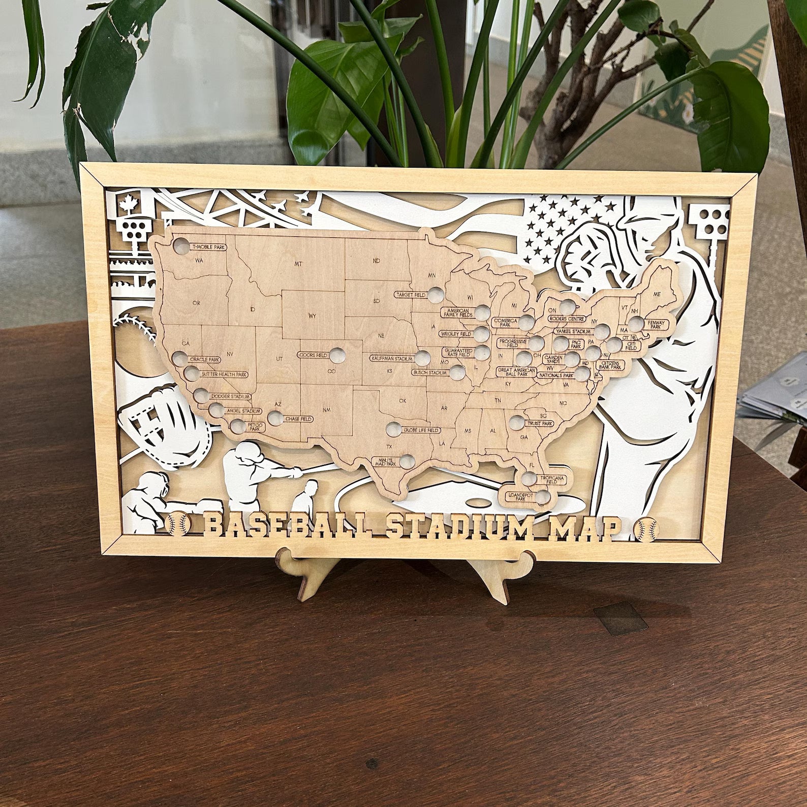 Craftpilot 3D Wooden MLB Stadium Map with Frame - M Size 18" x 11"