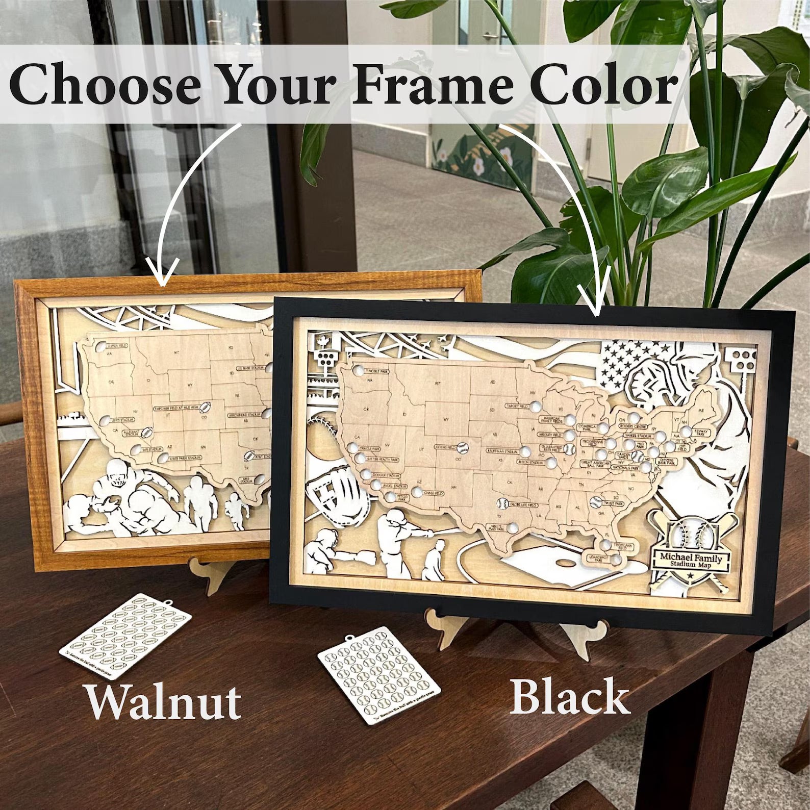 Craftpilot 3D Wooden MLB Stadium Map with Frame - M Size 18" x 11"