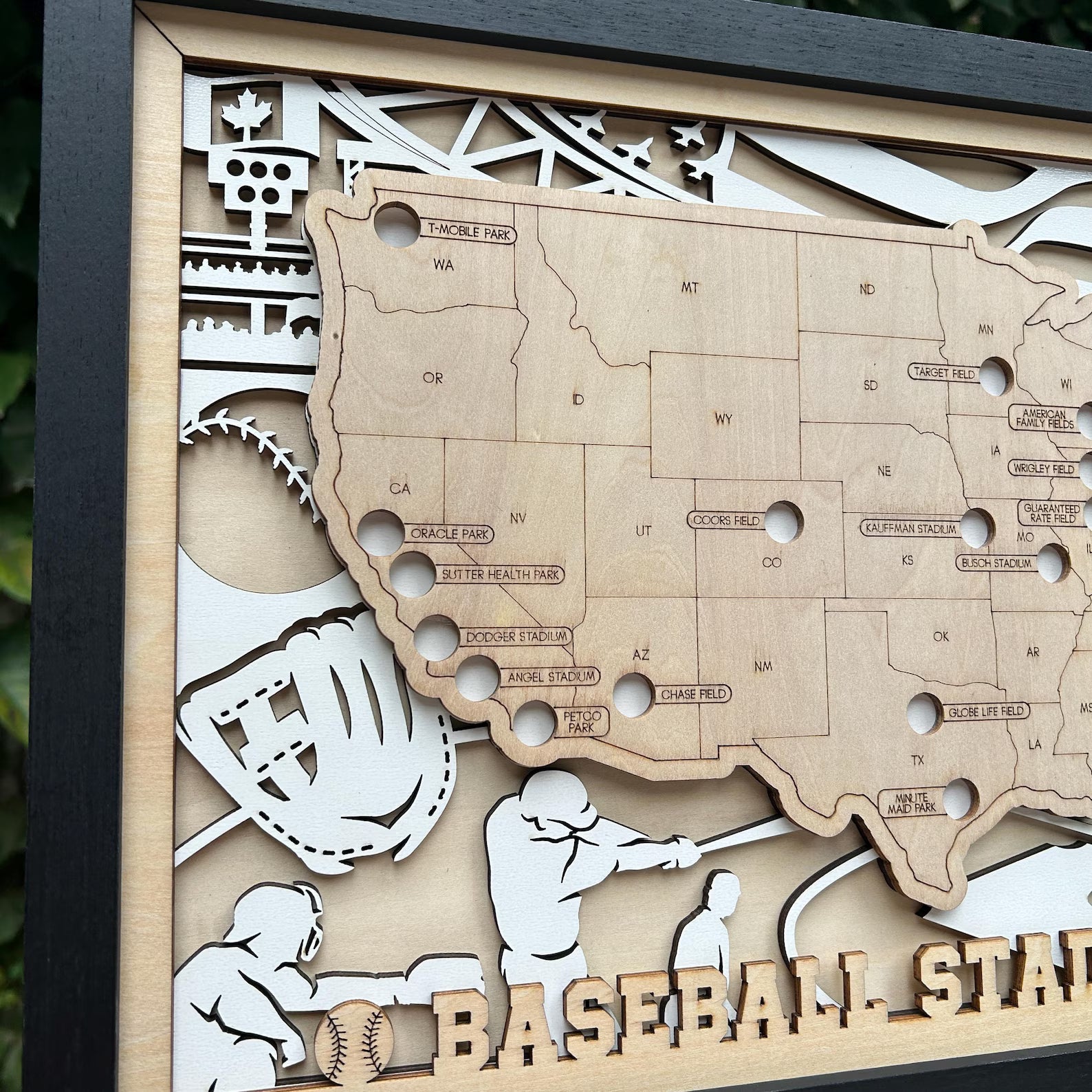 Craftpilot 3D Wooden MLB Stadium Map with Frame - M Size 18" x 11"