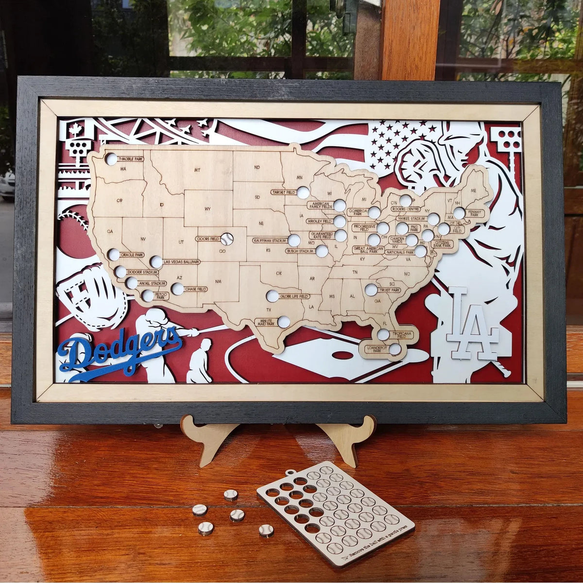 Personalized MLB Ballpark Travel Map with Stand | CraftPilot.co