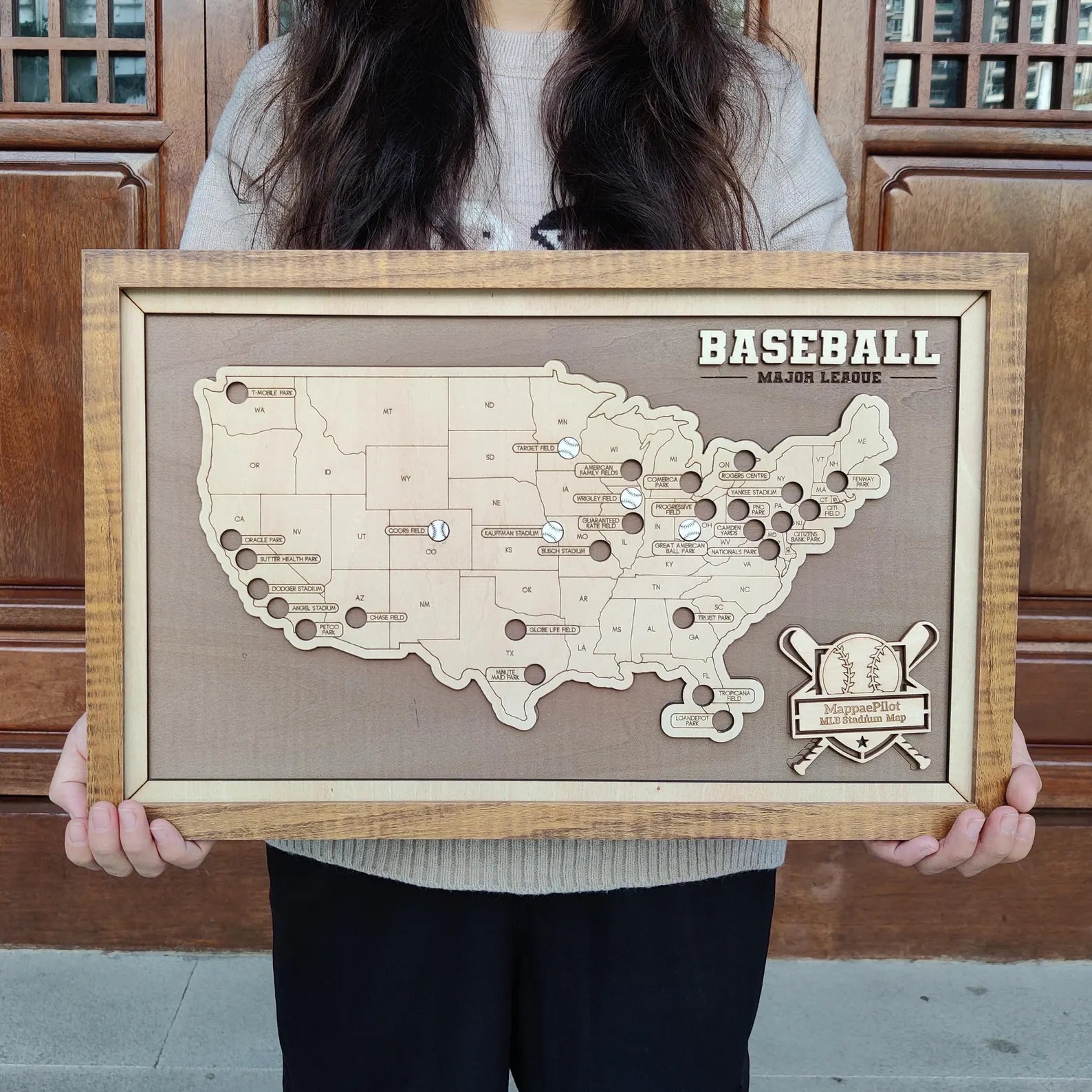 Craftpilot.co Personalized MLB Stadium Map - Baseball Fan Gift Walnut Frame