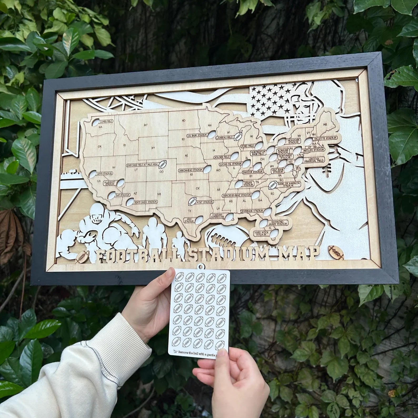 Craftpilot 3D Wooden Football Stadium Travel Map with Frame - M Size 18" x 11"