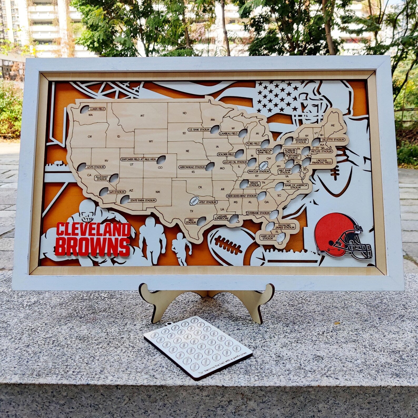 Craftpilot.co Personalized Football Stadium Map with Stand - NFL Bucket List Team Name & Logo