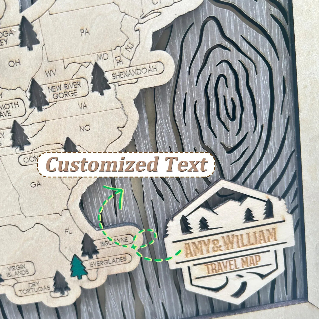 Custom Wooden US National Parks Travel Map (Gray Oak Back)