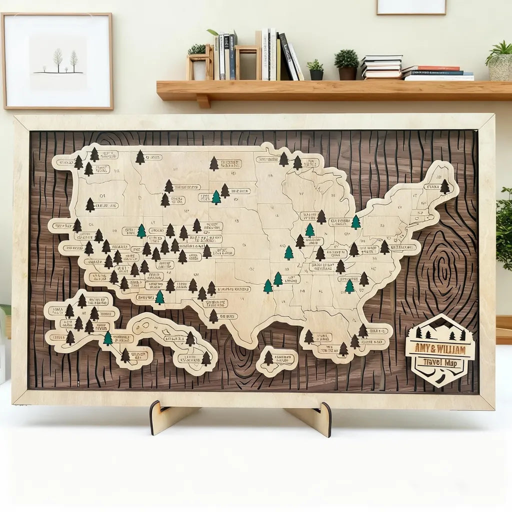 Custom Wooden US National Parks Travel Map (Walnut Wood Back)