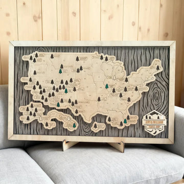 Custom Wooden US National Parks Travel Map (Gray Oak Back)