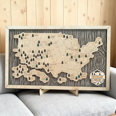 Craftpilot Custom Wooden US National Parks Travel Map (Gray Oak Back)