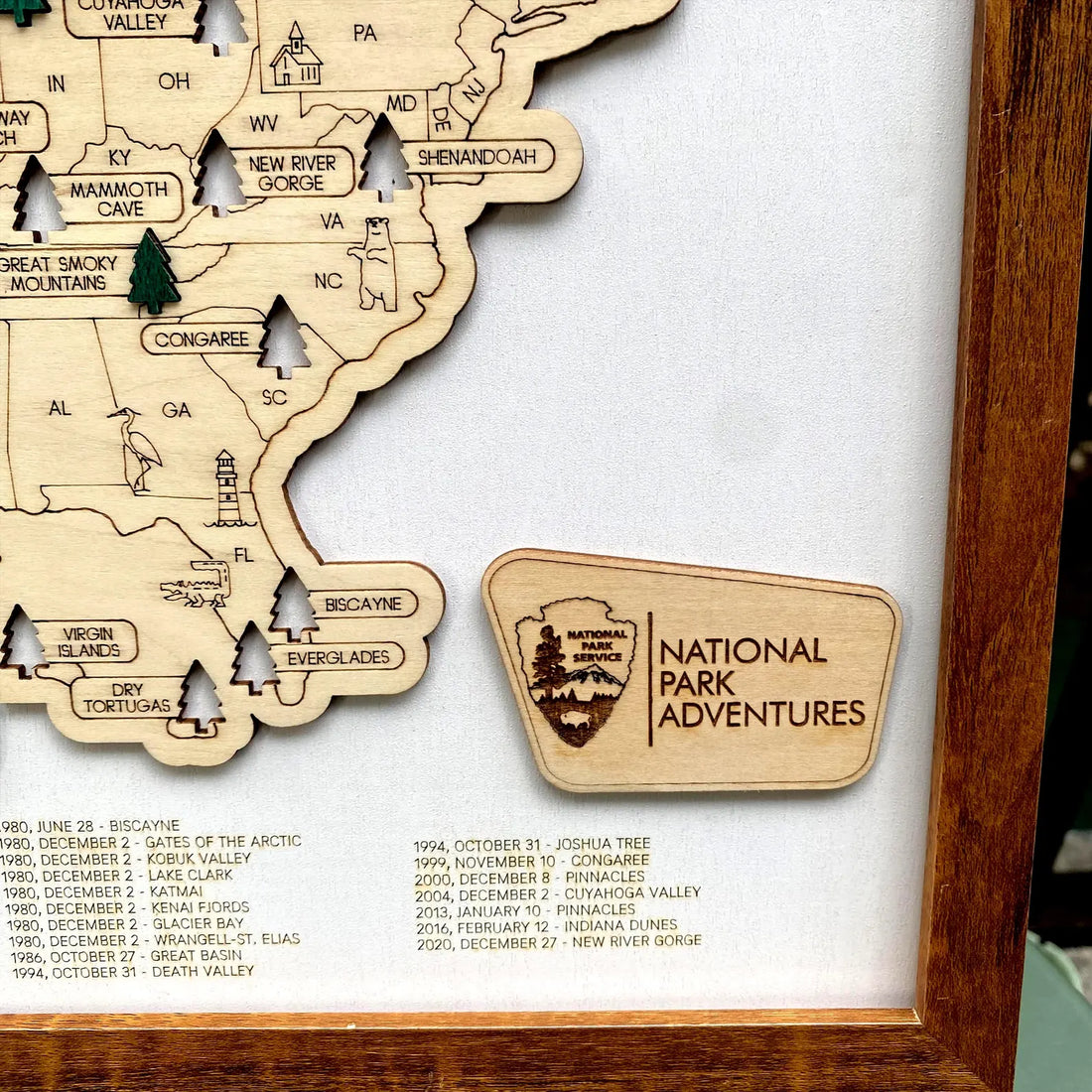 Craftpilot.co Personalized US National Parks Adventure Map with Push Pins Walnut Frame