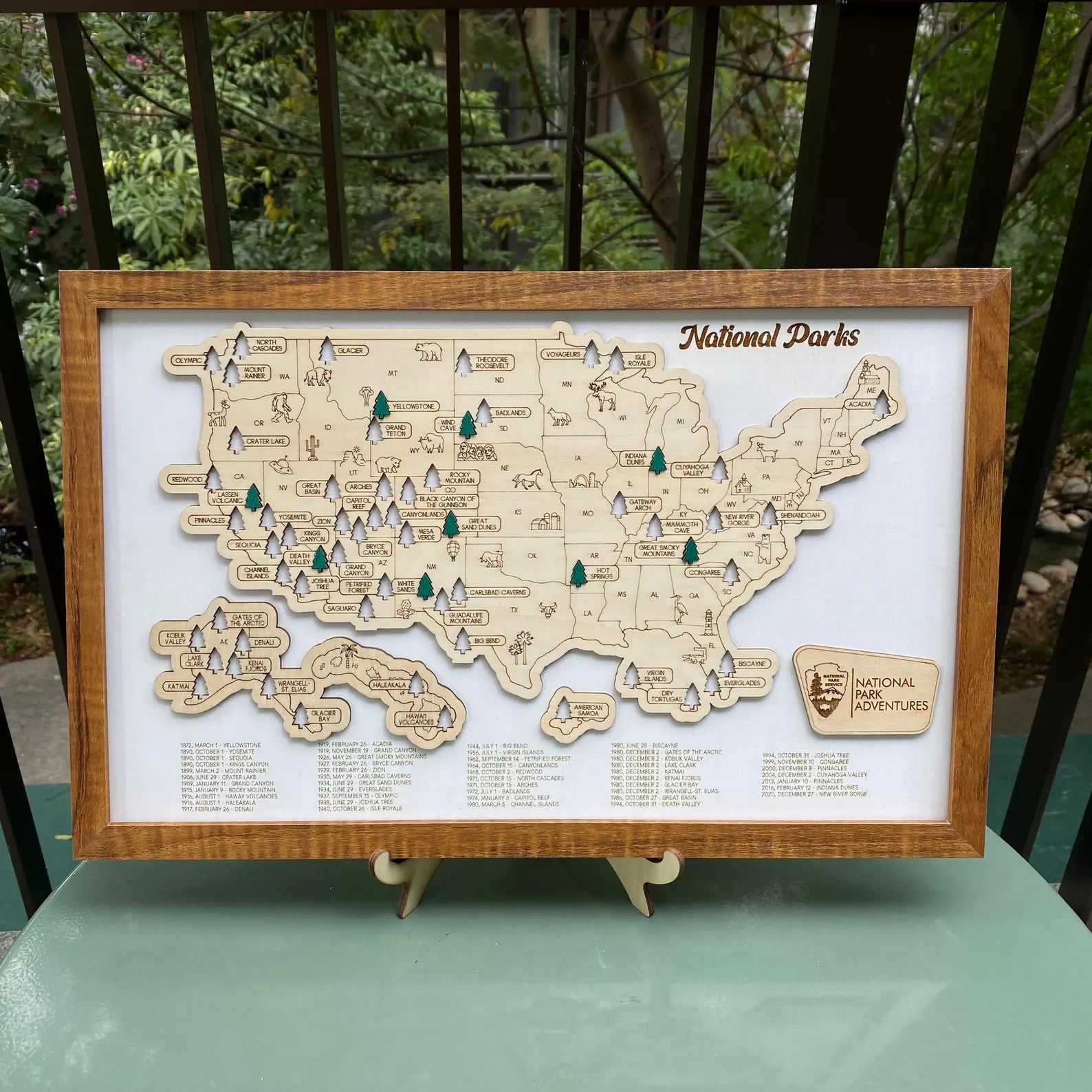 Craftpilot.co Personalized US National Parks Adventure Map with Push Pins Walnut Frame