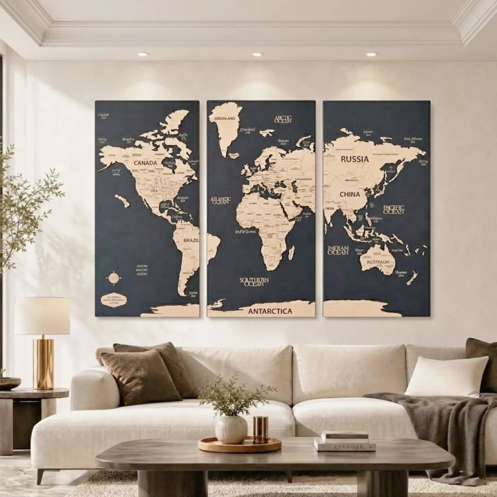 Wooden World Map - Pin Board Home Decor