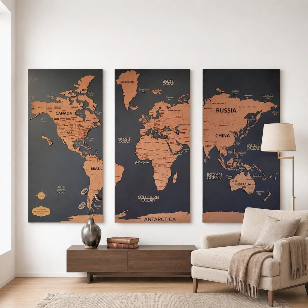 Wooden World Map - Pin Board Home Decor